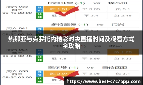 热那亚与克罗托内精彩对决直播时间及观看方式全攻略
